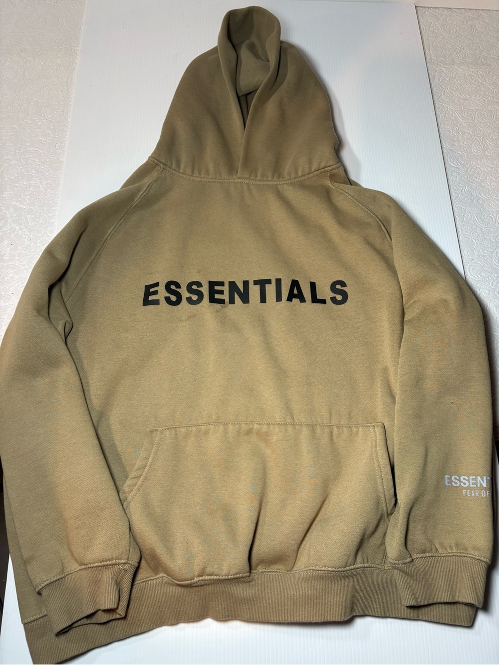 Essentials Tan Pullover Hoodie with Black Logo